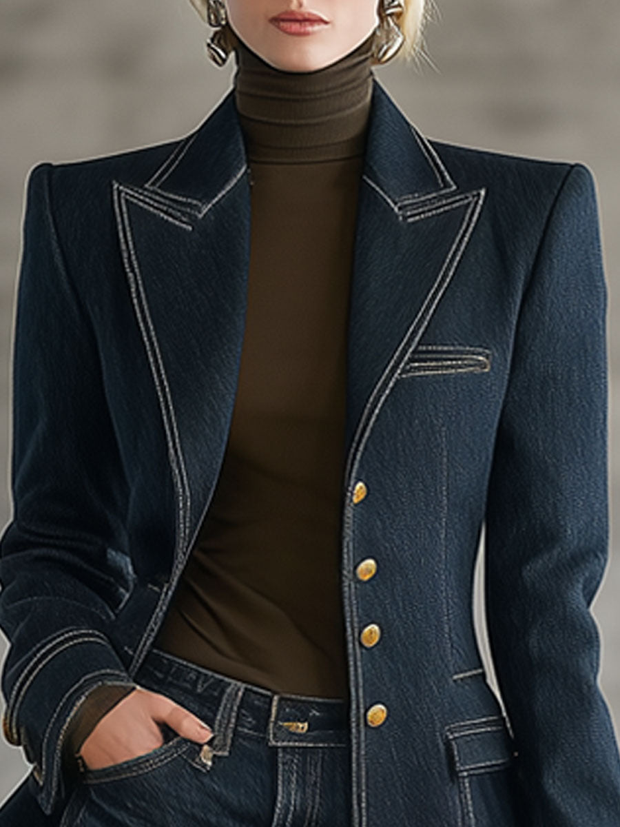 Veste en Jean Bleu Marine au Style Rétro