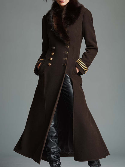 Luxurious Brown Coffee Faux Fur Long Coat with Detachable Feature