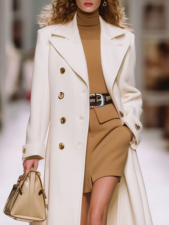 Chic Manteau Long en Laine Blanc : Style Rétro et Confort Ample