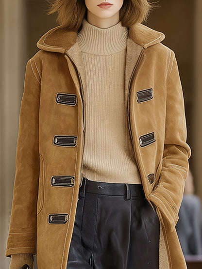 Veste en polaire kaki vintage en faux suède - Élégance décontractée