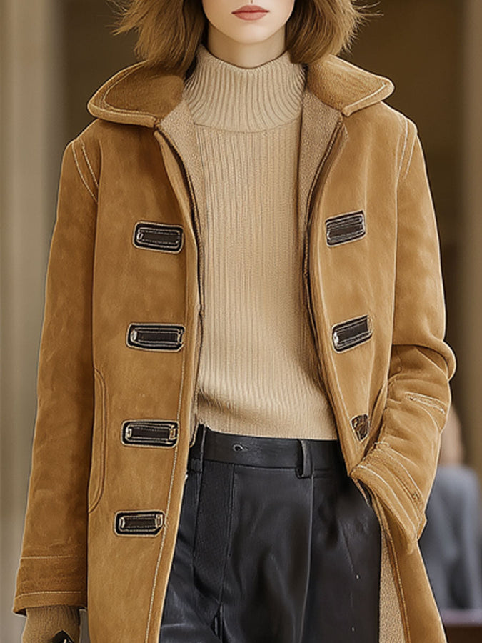 Veste en polaire kaki vintage en faux suède - Élégance décontractée