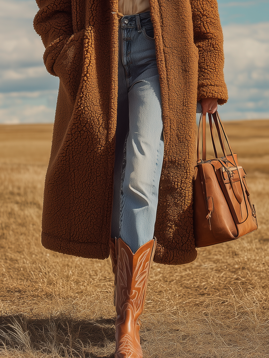 Veste Longue en Sherpa avec Col Oversized - Élégance Rétro Unie