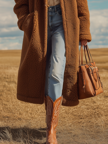 Veste Longue en Sherpa avec Col Oversized - Élégance Rétro Unie
