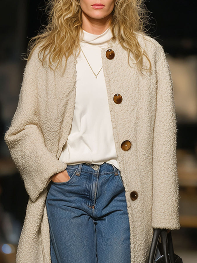 Veste en polaire beige rétro au style décontracté