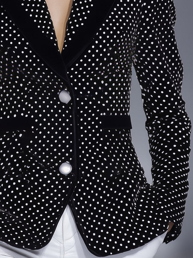 Veste en Velours Noir à Pois Blancs Chic