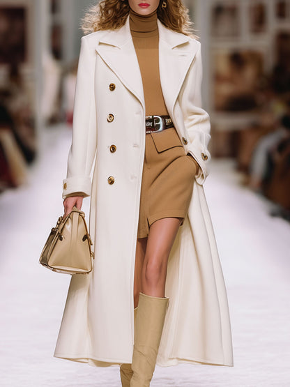 Long Retro Chic White Wool Coat - Effortlessly Stylish