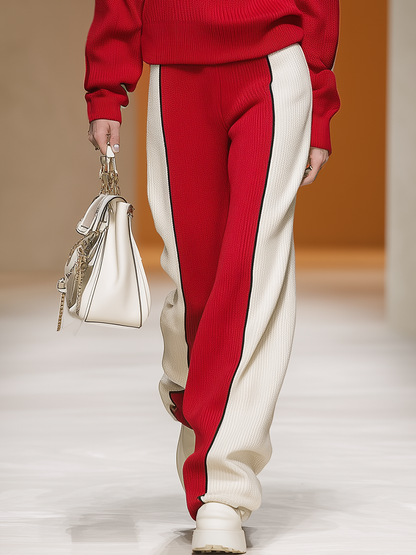 Ensemble Sportif Rétro en Tricot : Haut et Pantalon aux Couleurs Contrastées