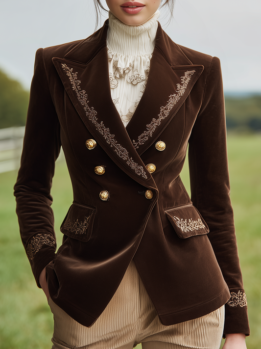 Veste en Velours Brodée au Charme Western Élégant et Rétro