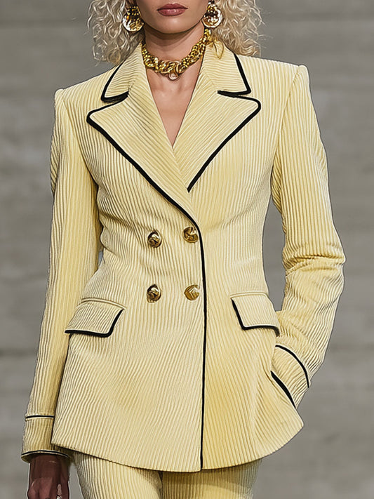 Blazer en velours côtelé à col cranté avec double boutonnage et finitions contrastées