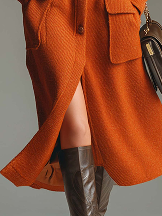 Veste mi-longue urbaine élégante avec col montant et poches orange