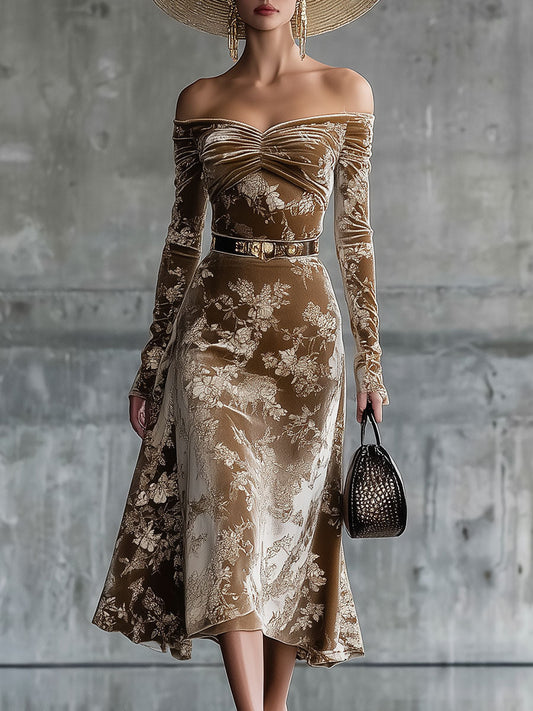 Robe Midi Rétro en Velours Caramel