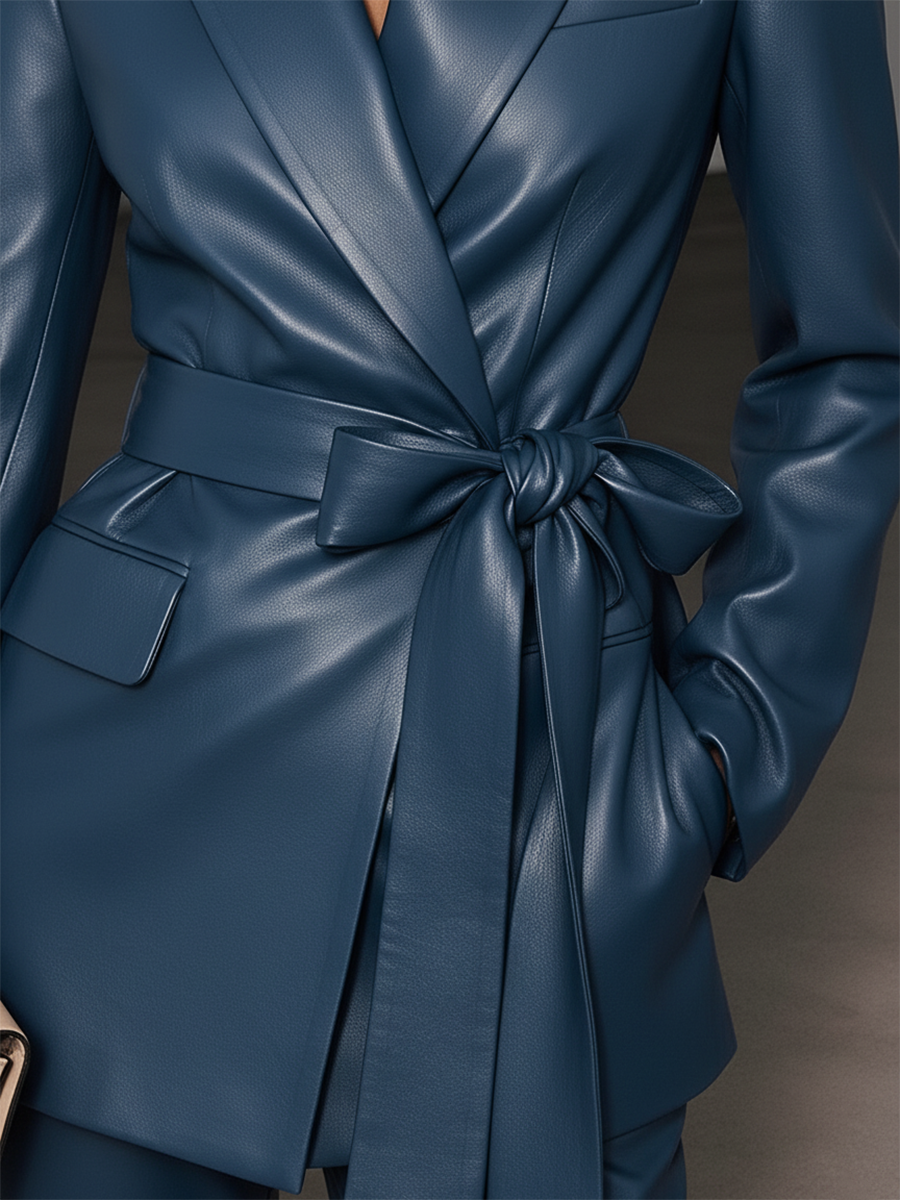 Veste Vintage en Simili Cuir avec Ceinture