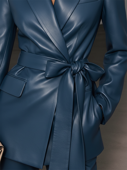 Veste Vintage en Simili Cuir avec Ceinture