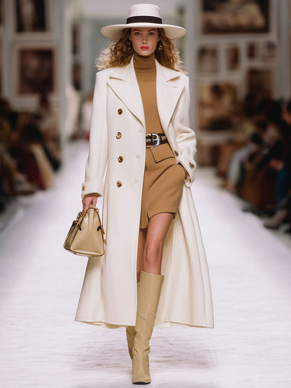 Long Retro Chic White Wool Coat - Effortlessly Stylish