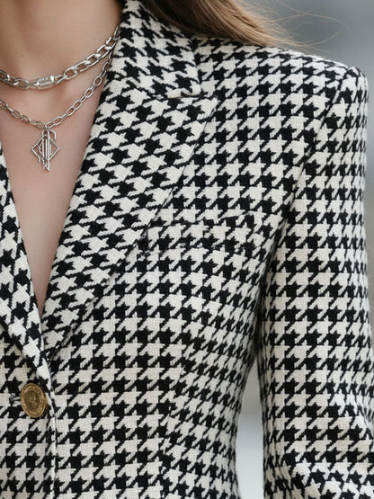 Blazer Pied-de-Poule avec Col Revers Élégant