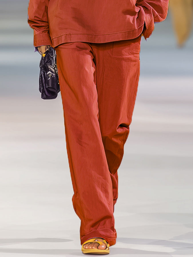 Orange Embroidered Long Sleeve Sweatshirt & Relaxed Fit Wide Leg Pants Set
