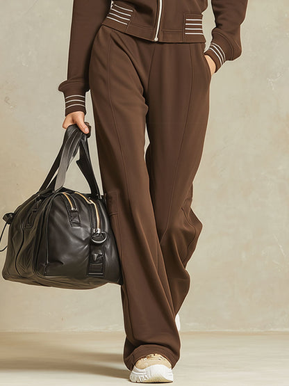 Ensemble Décontracté Chocolat : Veste Sport et Pantalon à Coupe Lâche