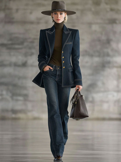 Jean Droit Vintage en Denim Bleu Foncé