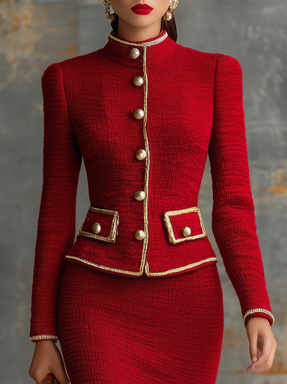 Ensemble Chic Rétro : Cardigan Tricoté Élégant et Jupe Sculptante