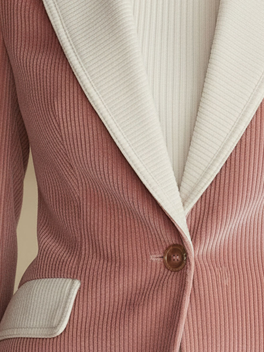 Veste décontractée en velours côtelé avec bouton unique à contraste élégant