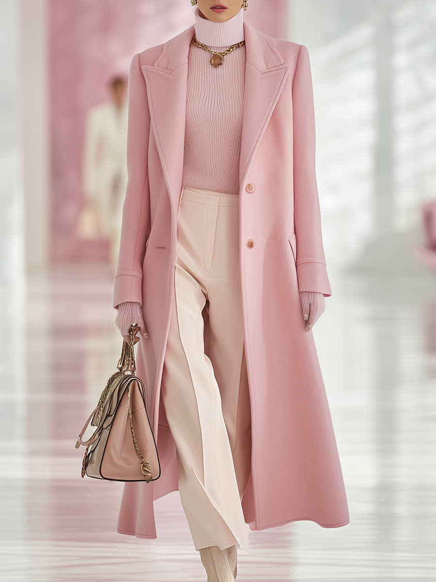 Élégant Manteau Long en Laine à Revers Classique