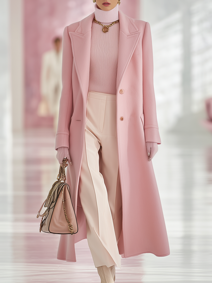 Élégant Manteau Long en Laine à Revers Classique