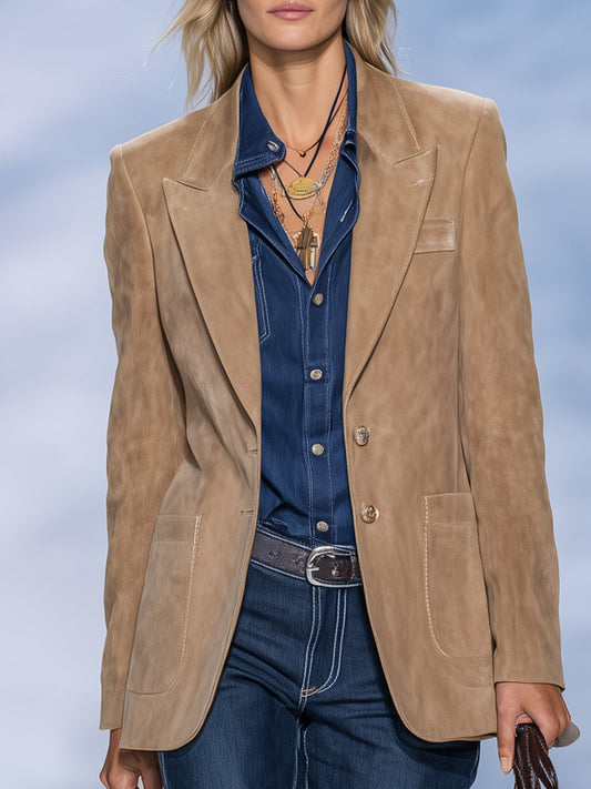 Chic Décontracté : Blazer Vintage en Suédine Kaki