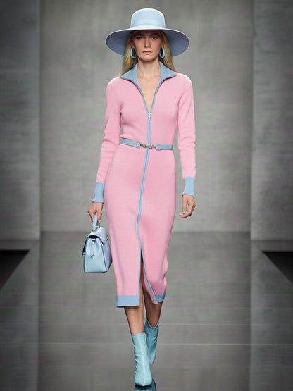 Élégante Robe Midi Tricotée en Rose : Confort et Style Réunis