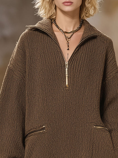 Chic Décontracté : Robe Mini Tricotée Vintage en Chocolat Brun