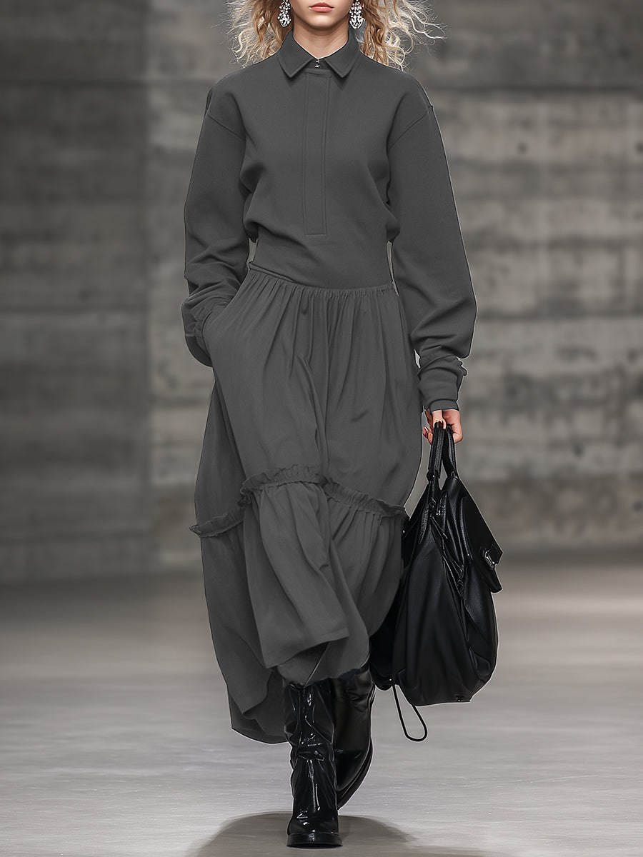 Robe Maxi Grise à Col Roulé - Élégance Sportive et Décontractée