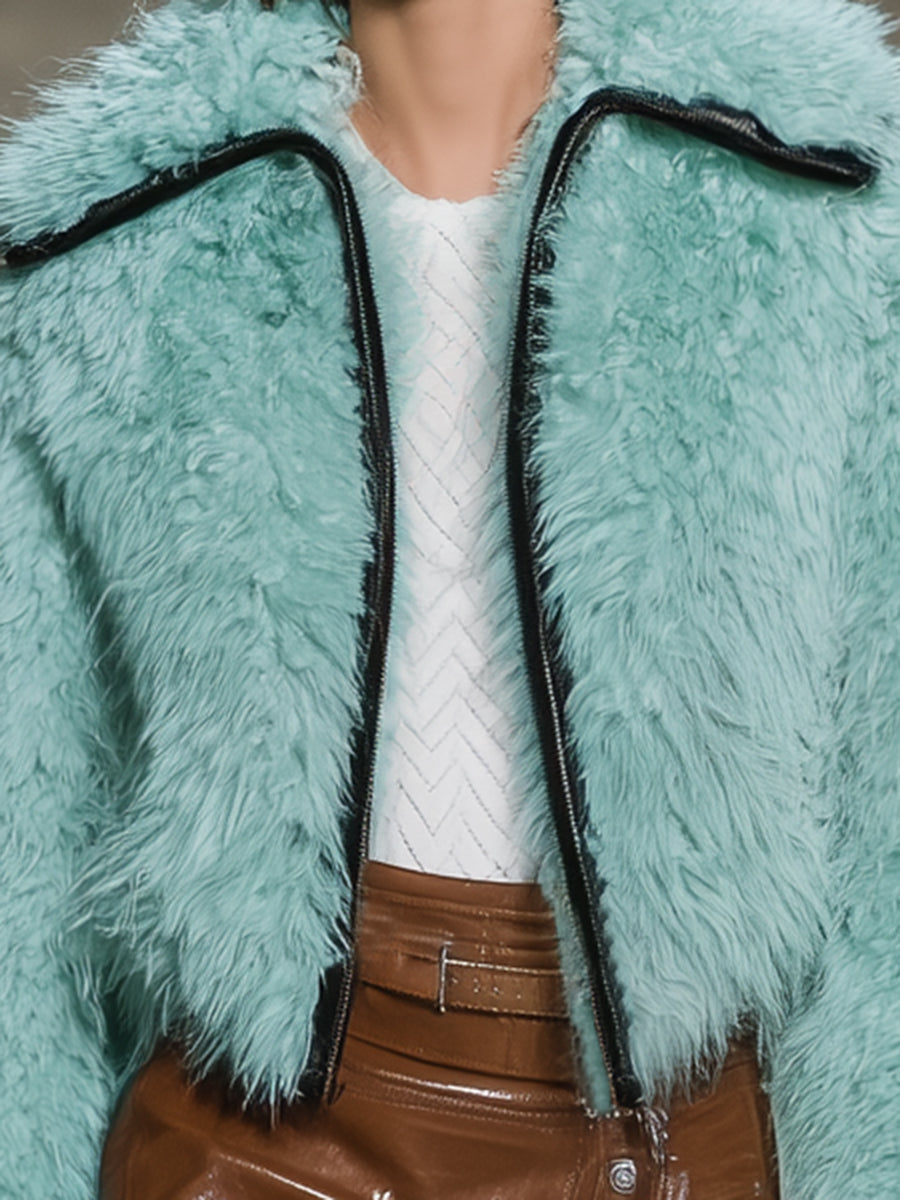 Veste Écologique en Fourrure Synthétique Vert Menthe