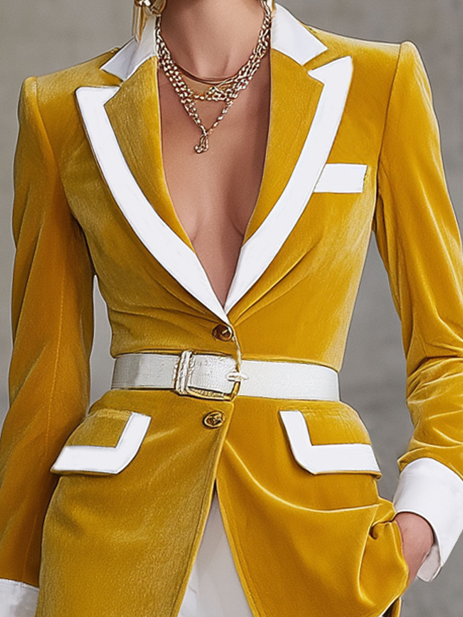 Blazer en Velours Chic avec Col Raffiné et Ceinture Distinctive