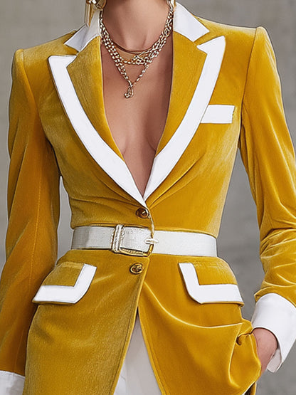 Blazer en Velours Chic avec Col Raffiné et Ceinture Distinctive