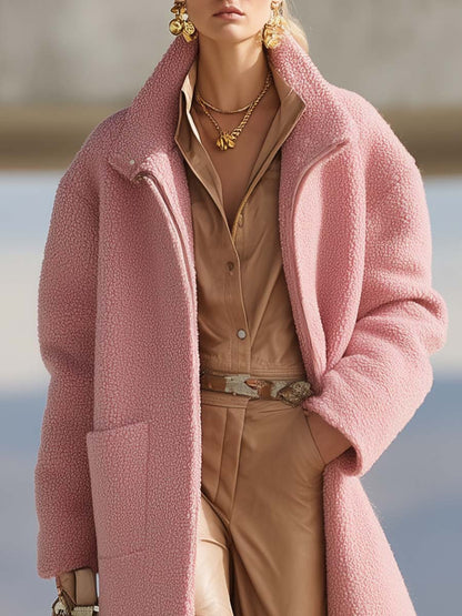 Veste Polaire Rose à Zip Avant avec Col Chic - Élégante et Polyvalente