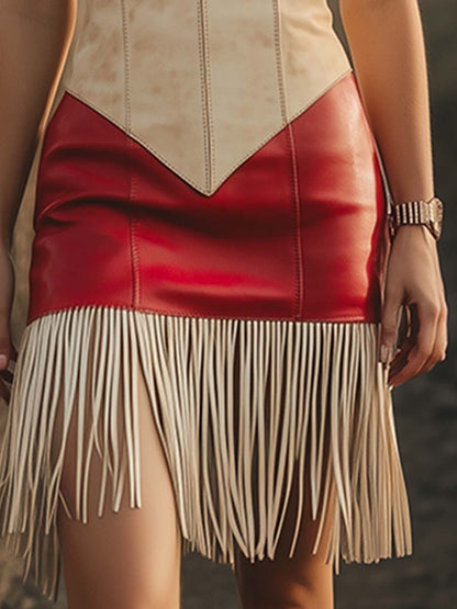 Robe Mini Sans Manches Élégante à Franges Contrastées - Livraison en 24 Heures!