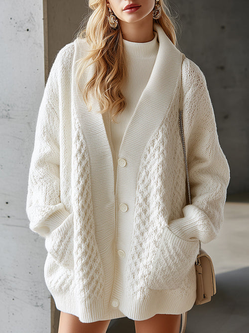 Cardigan Blanc en Tricot Premium à Texture Raffinée
