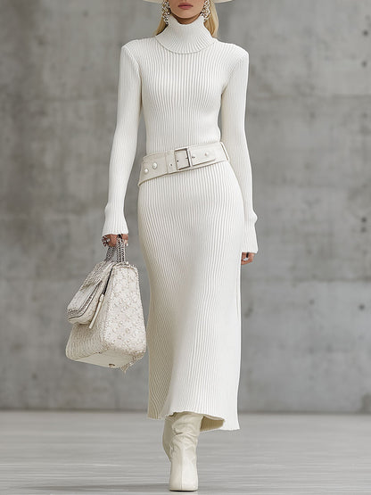 Robe Maxi Rétro Blanche à Manches Longues