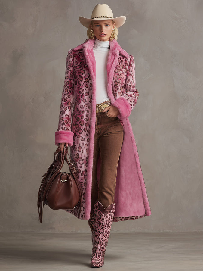 Veste en Fleece à Motif Léopard Rose Vibrant