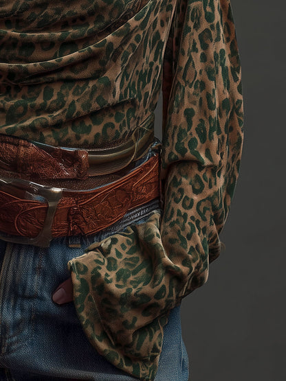 Chic T-shirt en velours à col drapé et épaule dénudée - Style haut de gamme, polyvalent à deux façons