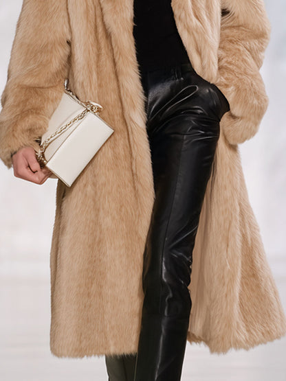 Chic Manteau Mi-Long en Fausse Fourrure Douillette avec Col Élégant