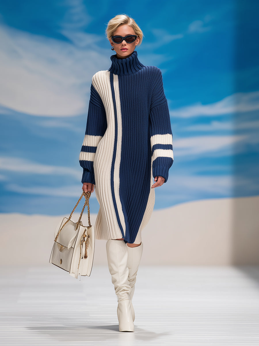 Enigmatic Blue & White Knit Sweater Robe