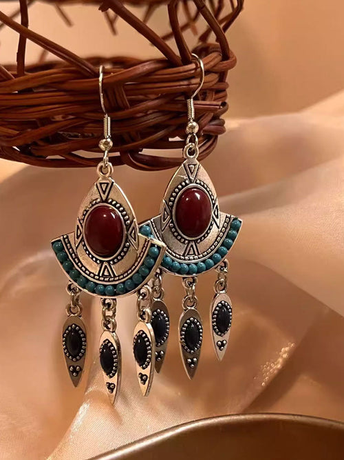 Pendantes Ethniques Rétro avec Pompons Turquoise
