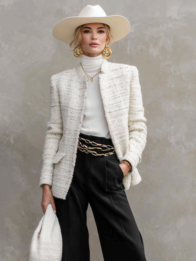 Veste en Tweed à Poches Doubles - Coupe Décontractée et Élégante