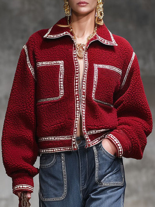 Veste en Fleece Zippée avec Col Contrastant