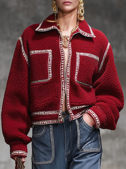 Veste Polaire Zippée avec Col Contrasté