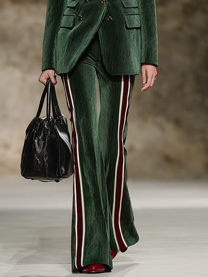 Ensemble Rétro en Velours Côtelé Vert Foncé : Veste Chic et Pantalon Évasé