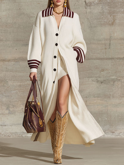 Cardigan Tricot Chic à Col Revers, Boutonnage Simple et Poches Pratiques