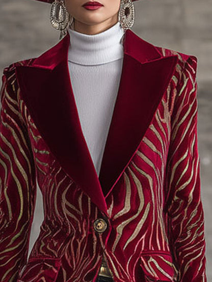 Veste en Velours Rouge au Motif Zebra Doré Vintage