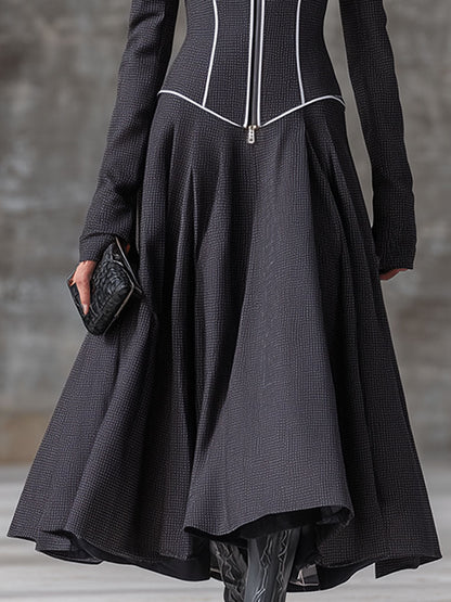 Robe Maxi Grise Rétro à Zip : Élégance Vintage