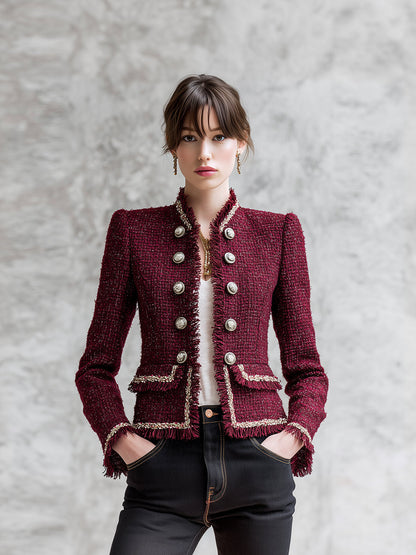 Veste Chic en Tweed Rouge Angora et Toile Douce
